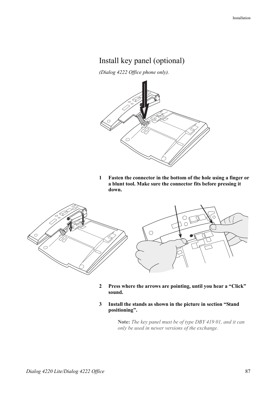 Install key panel (optional) | AASTRA 4222 Office for MX-ONE (TSE) User Guide EN User Manual | Page 87 / 97