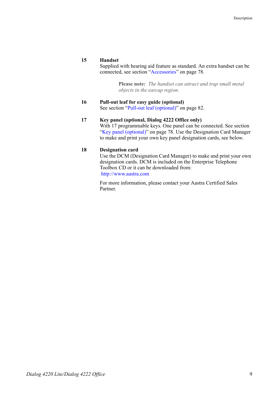 AASTRA 4222 Office for MX-ONE (TSE) User Guide EN User Manual | Page 9 / 97