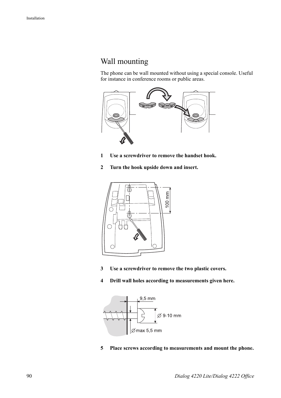 Wall mounting | AASTRA 4222 Office for MX-ONE (TSE) User Guide EN User Manual | Page 90 / 97