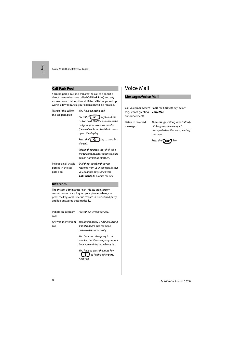 Voice mail | AASTRA 6739i SIP Phone for MXONE Quick Reference Guide EN User Manual | Page 12 / 19