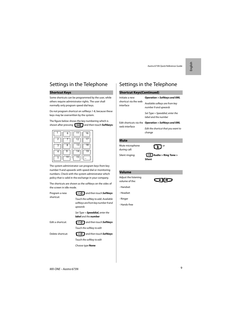 Settings in the telephone | AASTRA 6739i SIP Phone for MXONE Quick Reference Guide EN User Manual | Page 13 / 19