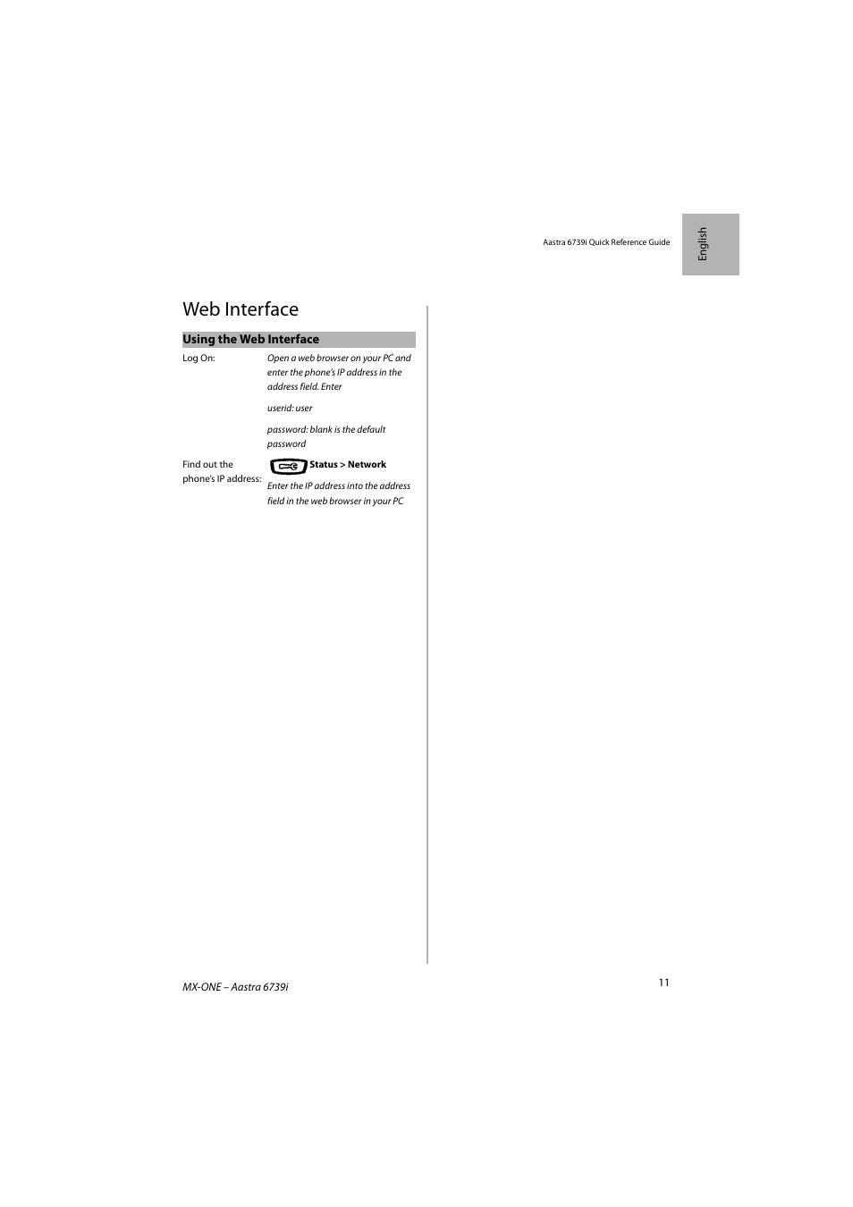 Web interface | AASTRA 6739i SIP Phone for MXONE Quick Reference Guide EN User Manual | Page 15 / 19