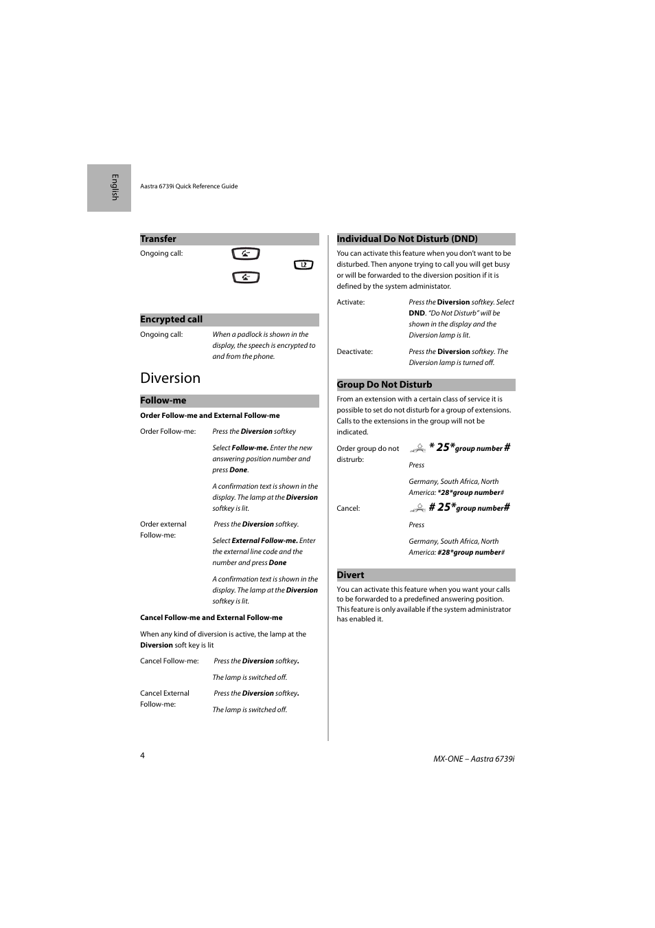 Diversion | AASTRA 6739i SIP Phone for MXONE Quick Reference Guide EN User Manual | Page 8 / 19