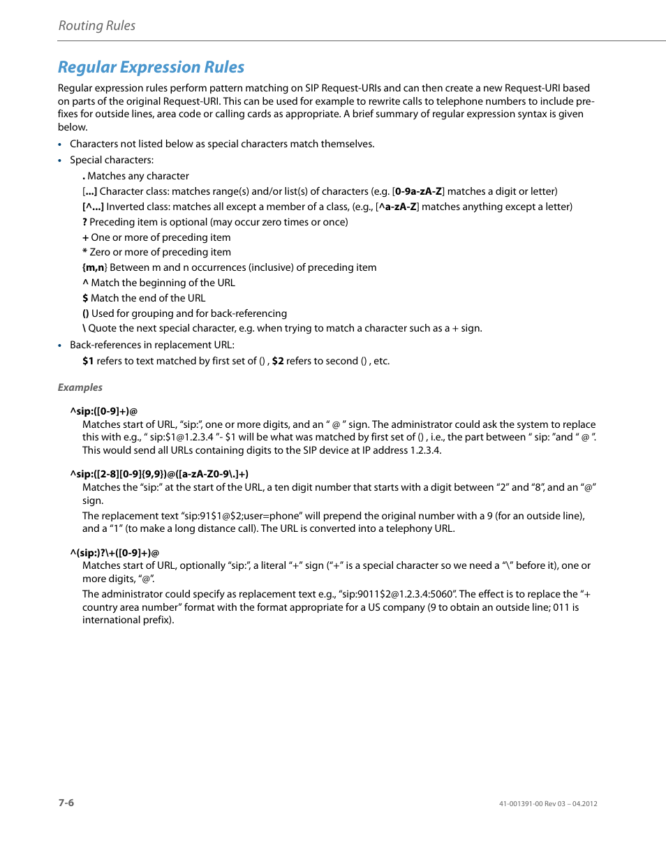 Regular expression rules, Routing rules | AASTRA BluStar 8000i BAS-Mode Administrator Guides EN User Manual | Page 100 / 175