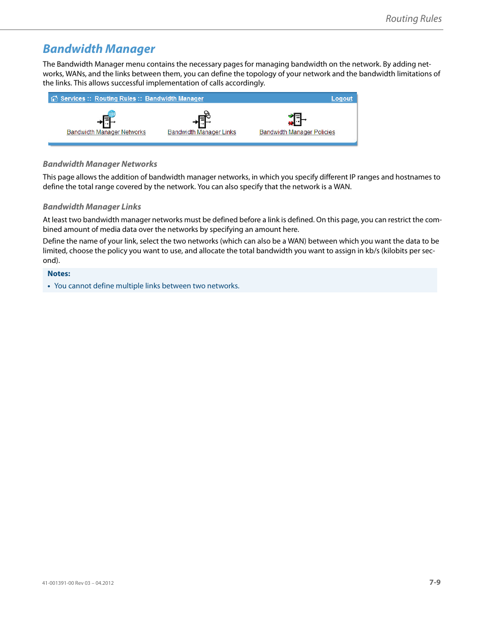 Bandwidth manager, Bandwidth manager networks, Bandwidth manager links | Routing rules | AASTRA BluStar 8000i BAS-Mode Administrator Guides EN User Manual | Page 103 / 175
