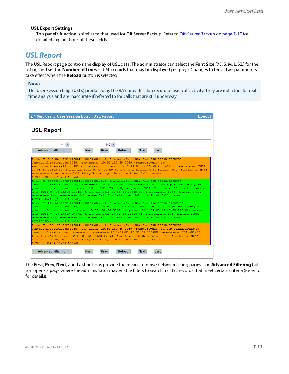 Usl report, User session log | AASTRA BluStar 8000i BAS-Mode Administrator Guides EN User Manual | Page 107 / 175