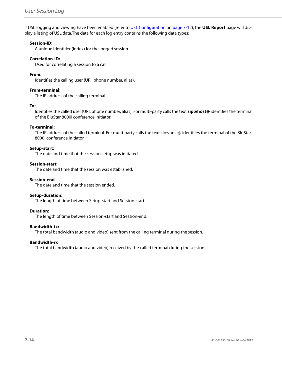 User session log | AASTRA BluStar 8000i BAS-Mode Administrator Guides EN User Manual | Page 108 / 175