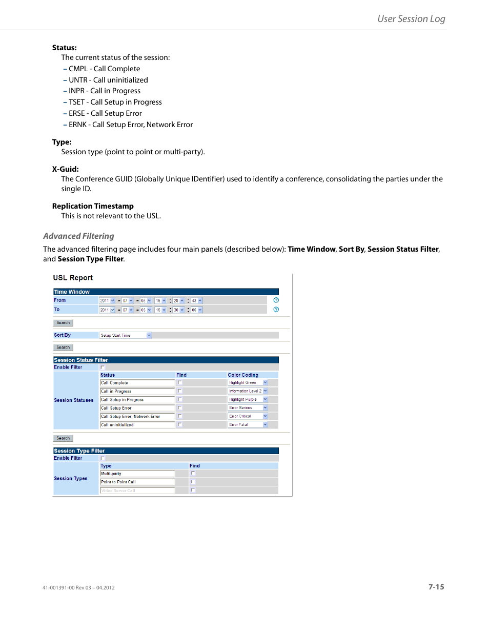 Advanced filtering, User session log | AASTRA BluStar 8000i BAS-Mode Administrator Guides EN User Manual | Page 109 / 175