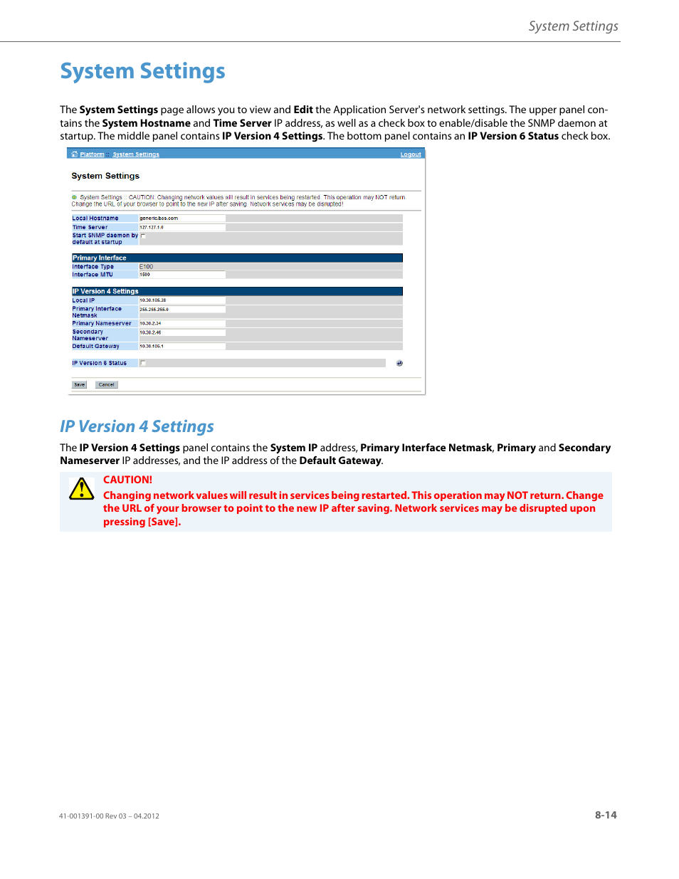 System settings, Ip version 4 settings | AASTRA BluStar 8000i BAS-Mode Administrator Guides EN User Manual | Page 129 / 175