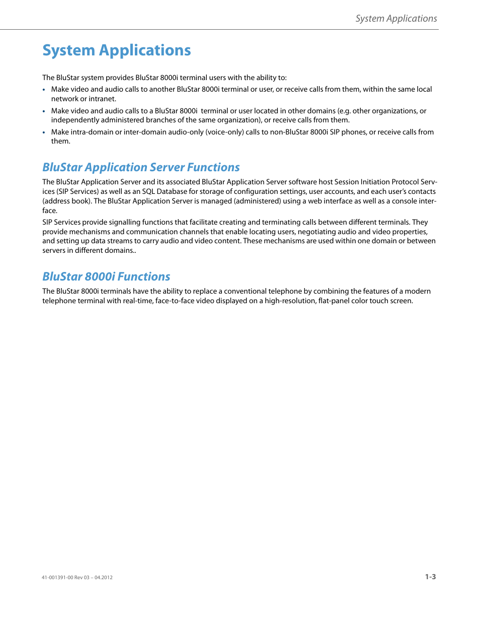 System applications, Blustar application server functions, Blustar 8000i functions | Blustar | AASTRA BluStar 8000i BAS-Mode Administrator Guides EN User Manual | Page 13 / 175