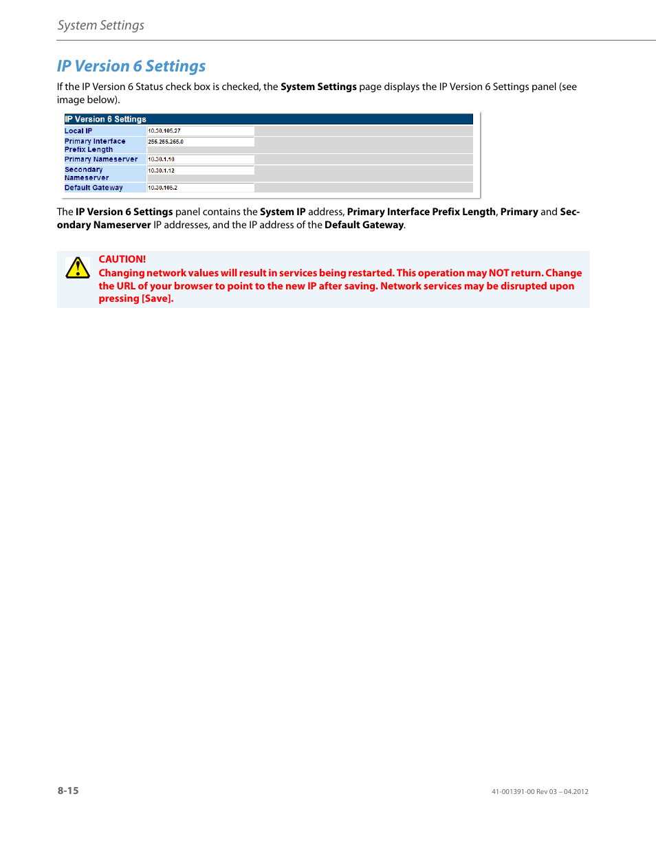 Ip version 6 settings | AASTRA BluStar 8000i BAS-Mode Administrator Guides EN User Manual | Page 130 / 175