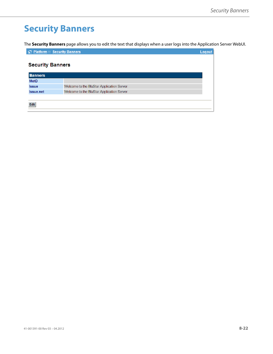 Security banners | AASTRA BluStar 8000i BAS-Mode Administrator Guides EN User Manual | Page 137 / 175