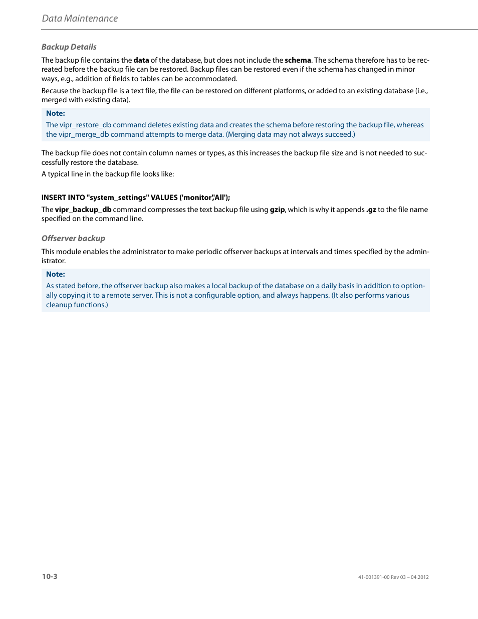 Backup details, Offserver backup, Data maintenance | AASTRA BluStar 8000i BAS-Mode Administrator Guides EN User Manual | Page 146 / 175