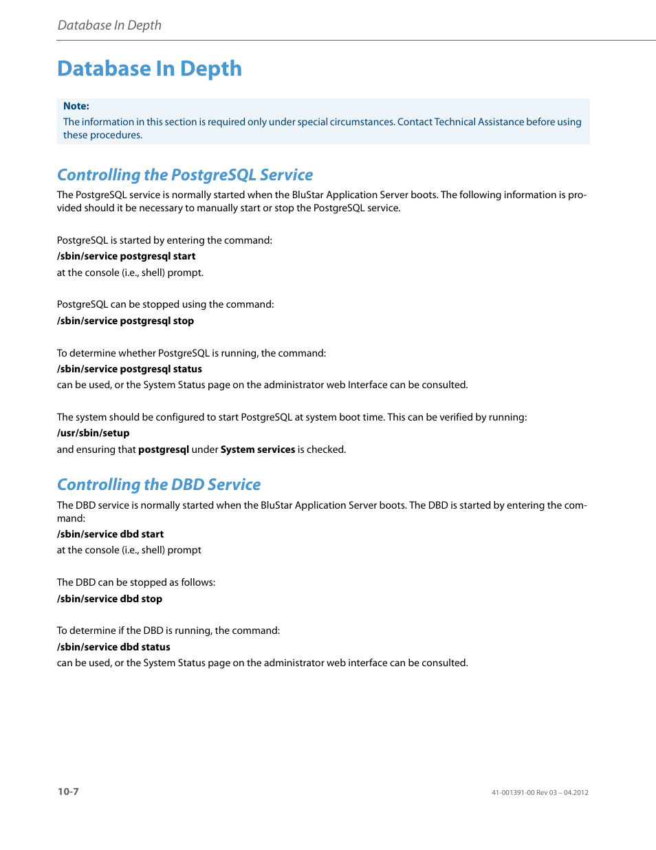 Database in depth, Controlling the postgresql service, Controlling the dbd service | AASTRA BluStar 8000i BAS-Mode Administrator Guides EN User Manual | Page 150 / 175
