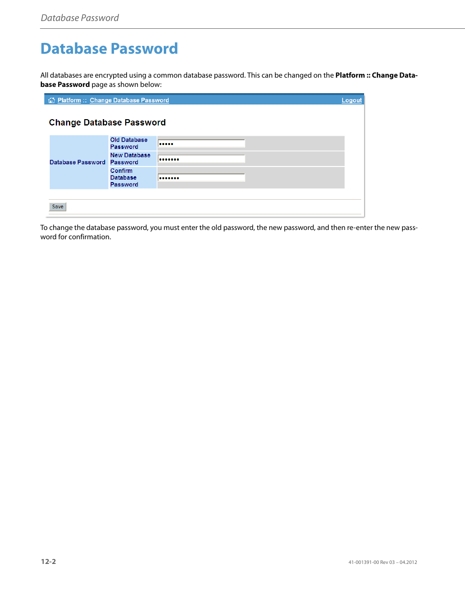 Database password | AASTRA BluStar 8000i BAS-Mode Administrator Guides EN User Manual | Page 154 / 175