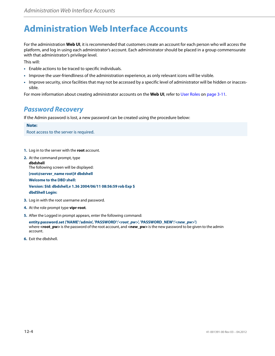 Administration web interface accounts, Password recovery | AASTRA BluStar 8000i BAS-Mode Administrator Guides EN User Manual | Page 156 / 175