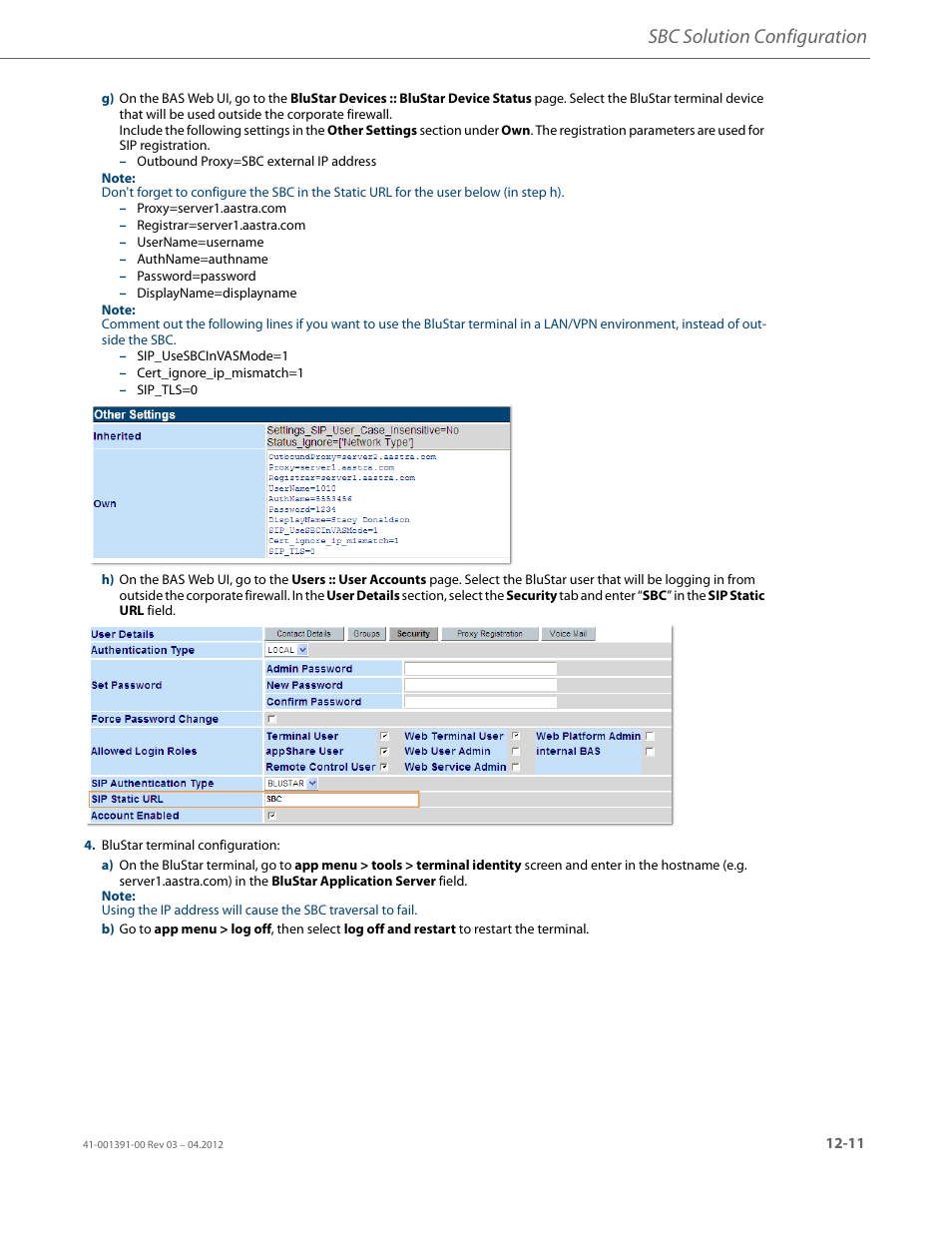 Sbc solution configuration | AASTRA BluStar 8000i BAS-Mode Administrator Guides EN User Manual | Page 163 / 175