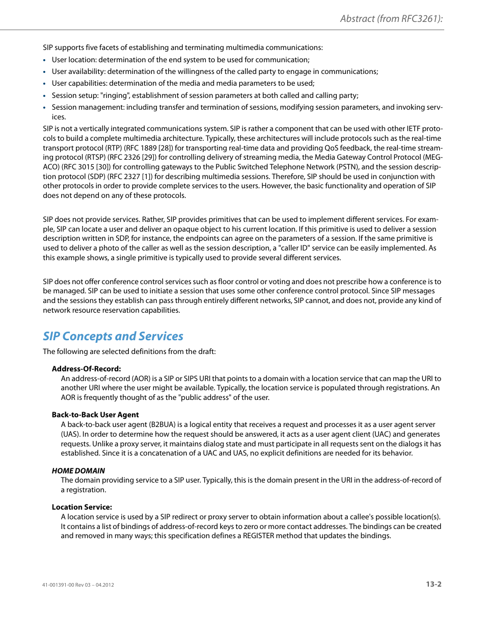 Sip concepts and services, Abstract (from rfc3261) | AASTRA BluStar 8000i BAS-Mode Administrator Guides EN User Manual | Page 165 / 175