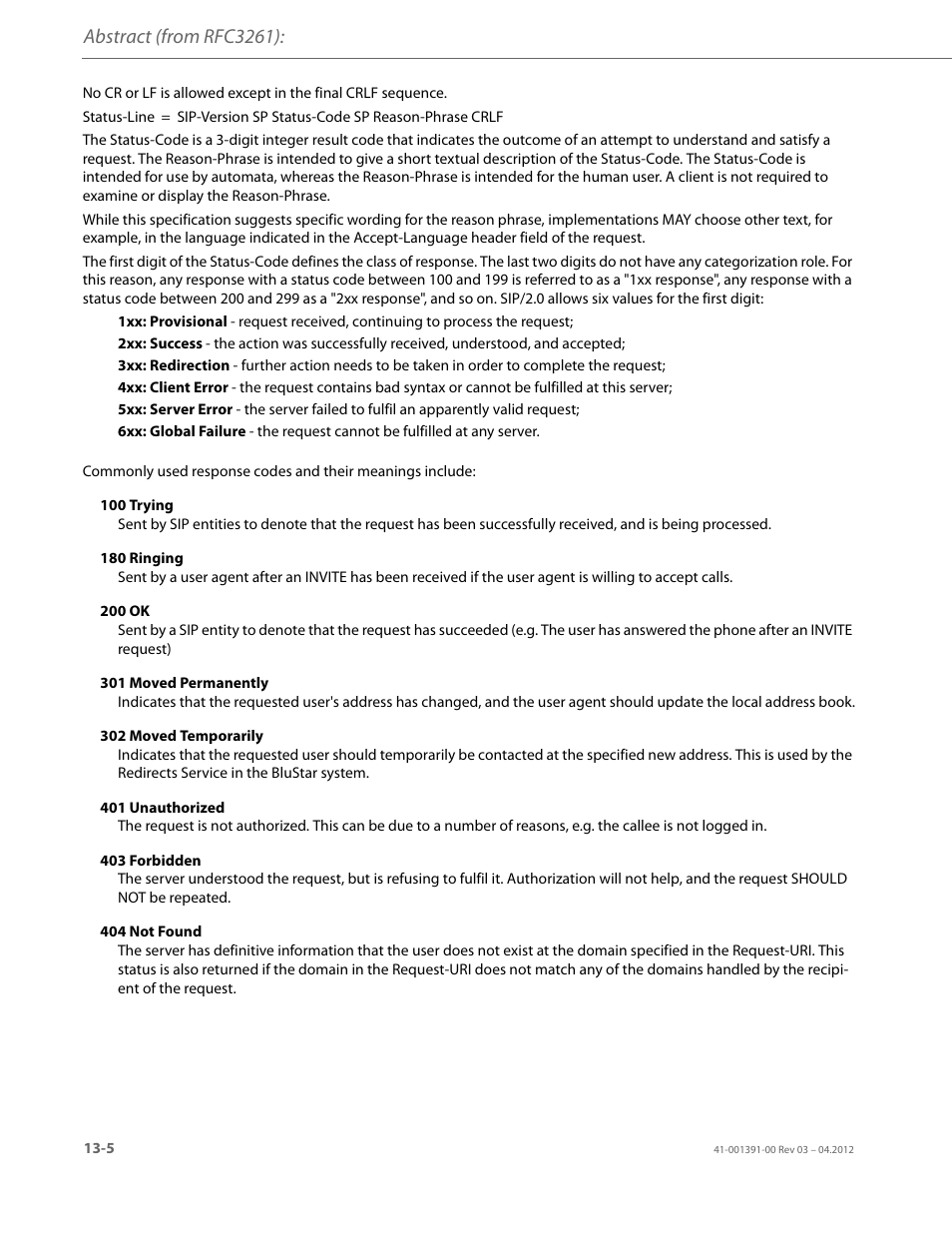 Abstract (from rfc3261) | AASTRA BluStar 8000i BAS-Mode Administrator Guides EN User Manual | Page 168 / 175