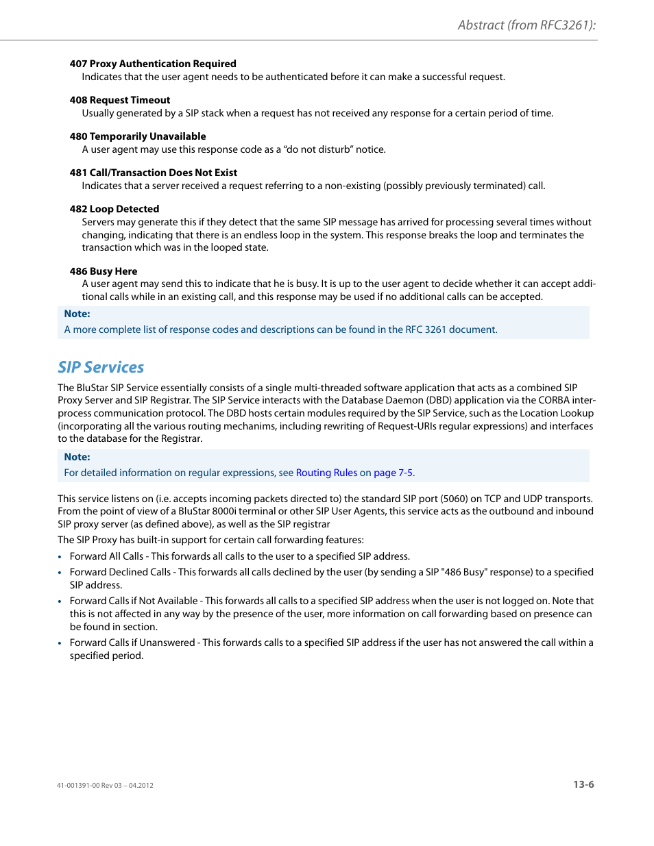 Sip services, Abstract (from rfc3261) | AASTRA BluStar 8000i BAS-Mode Administrator Guides EN User Manual | Page 169 / 175