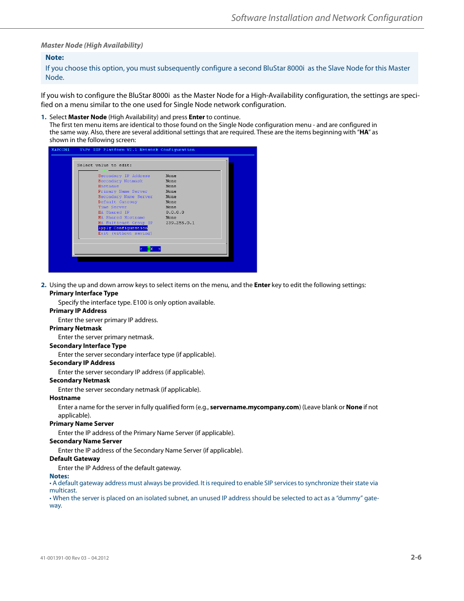 Master node (high availability), Software installation and network configuration | AASTRA BluStar 8000i BAS-Mode Administrator Guides EN User Manual | Page 19 / 175