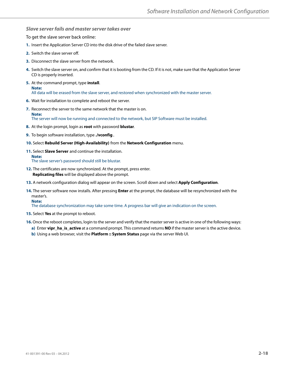 Slave server fails and master server takes over, Software installation and network configuration | AASTRA BluStar 8000i BAS-Mode Administrator Guides EN User Manual | Page 31 / 175