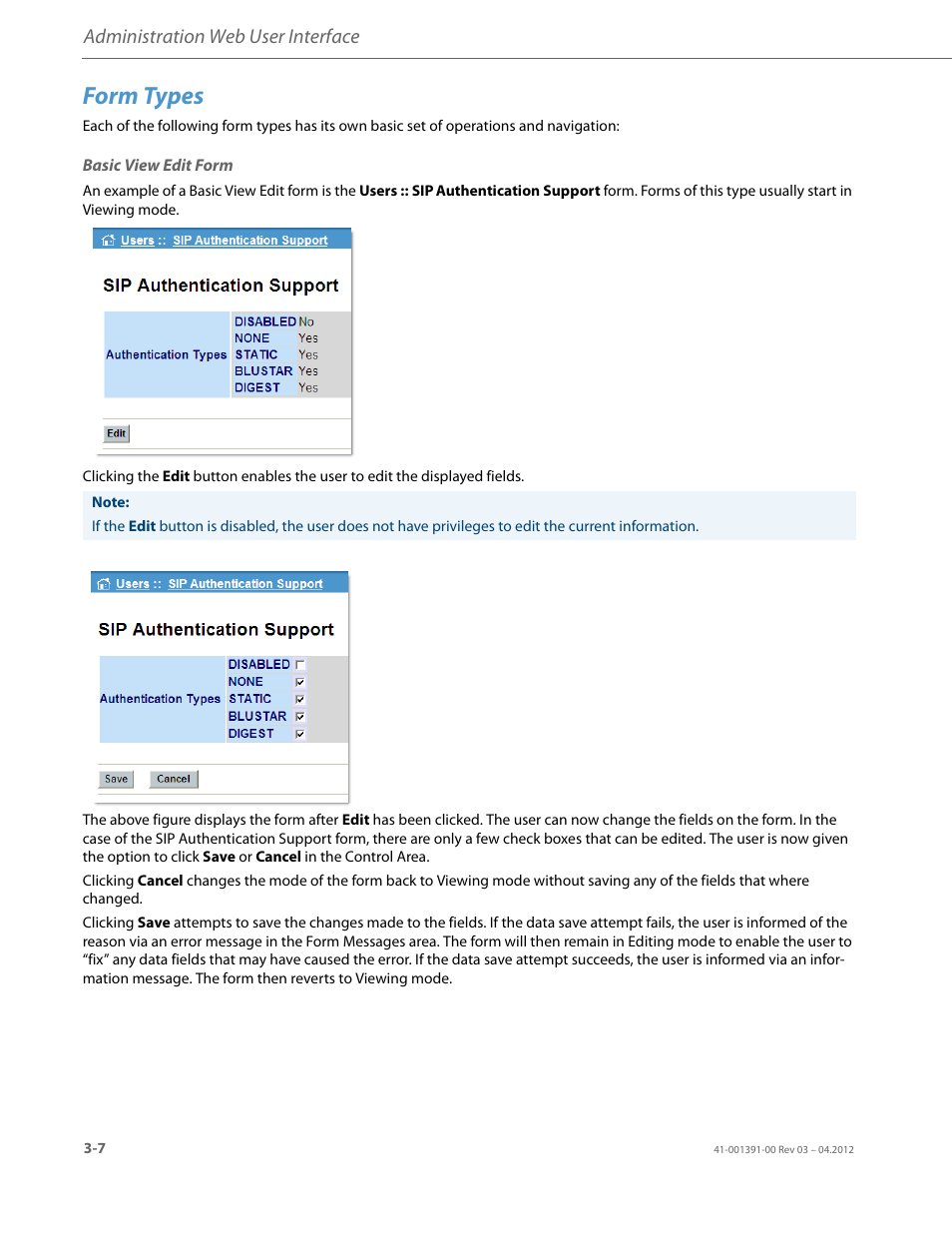 Form types, Basic view edit form, Administration web user interface | AASTRA BluStar 8000i BAS-Mode Administrator Guides EN User Manual | Page 38 / 175