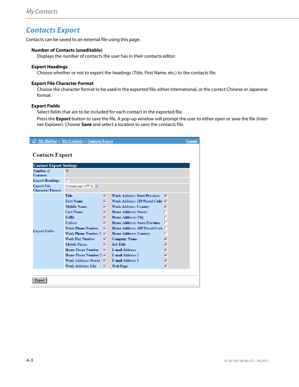 Contacts export, My contacts | AASTRA BluStar 8000i BAS-Mode Administrator Guides EN User Manual | Page 46 / 175
