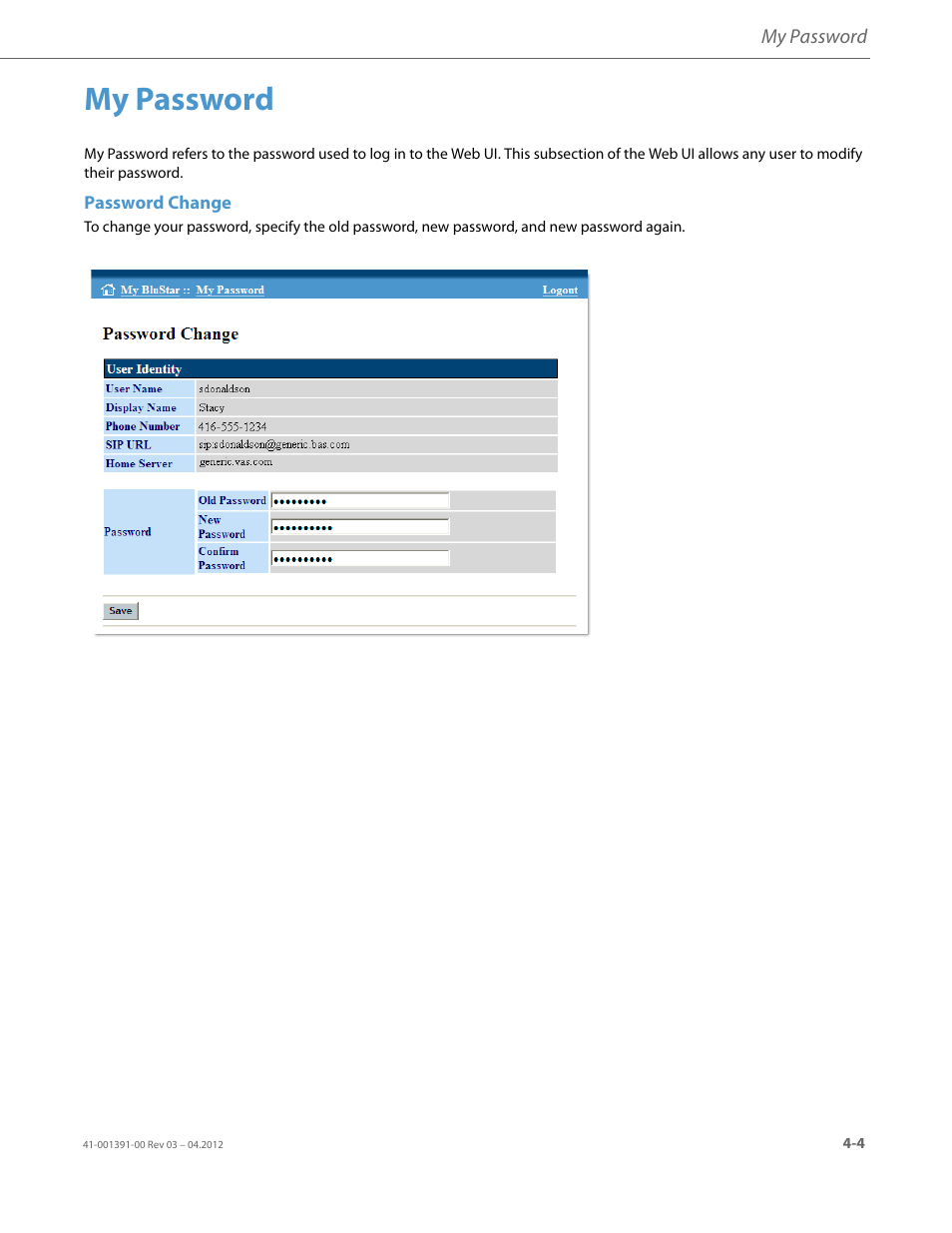 My password | AASTRA BluStar 8000i BAS-Mode Administrator Guides EN User Manual | Page 47 / 175