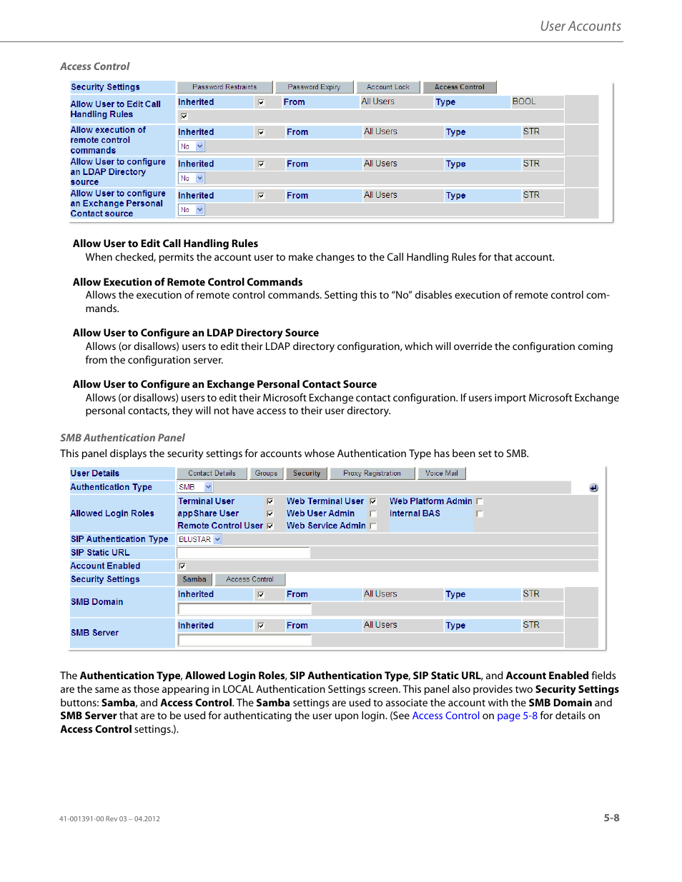 User accounts | AASTRA BluStar 8000i BAS-Mode Administrator Guides EN User Manual | Page 57 / 175