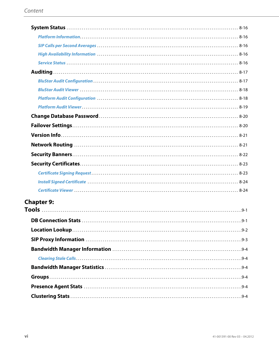 Chapter 9: tools, Content | AASTRA BluStar 8000i BAS-Mode Administrator Guides EN User Manual | Page 6 / 175