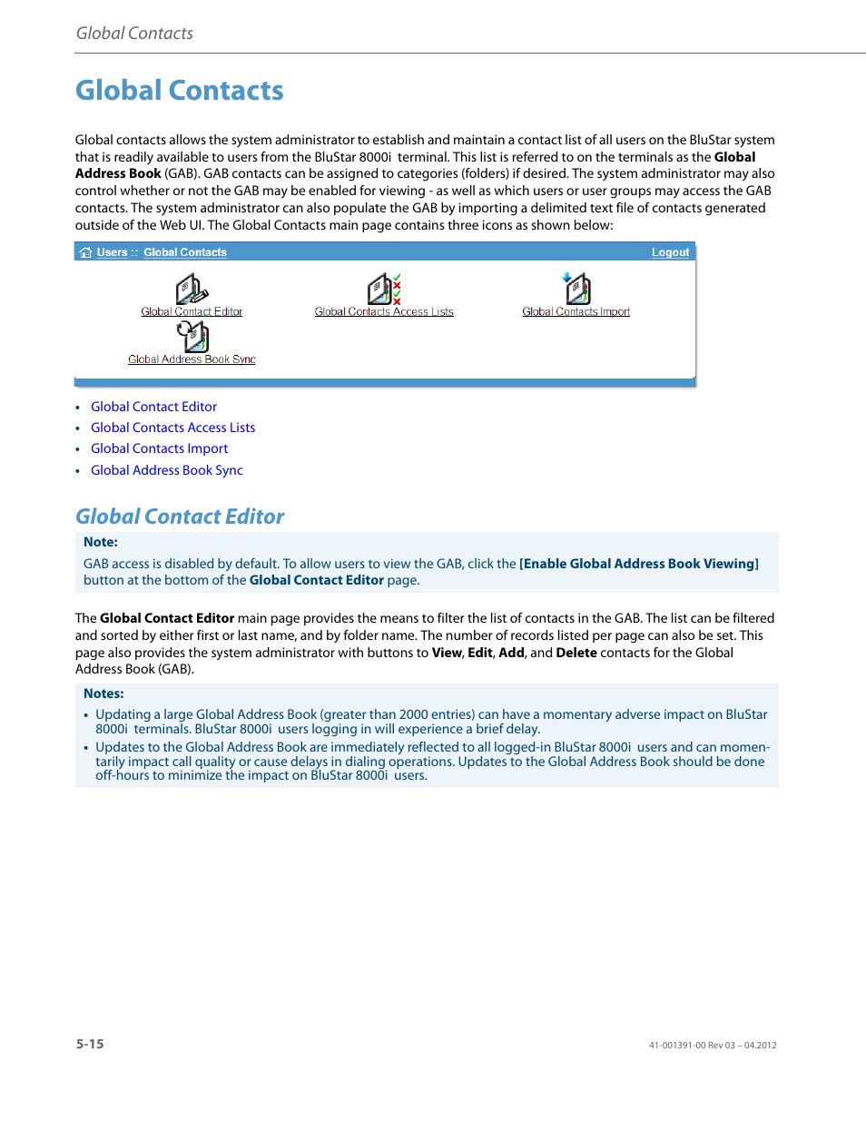 Global contacts, Global contact editor | AASTRA BluStar 8000i BAS-Mode Administrator Guides EN User Manual | Page 64 / 175