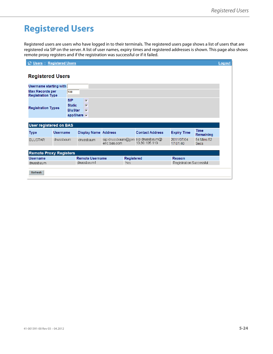 Registered users | AASTRA BluStar 8000i BAS-Mode Administrator Guides EN User Manual | Page 73 / 175