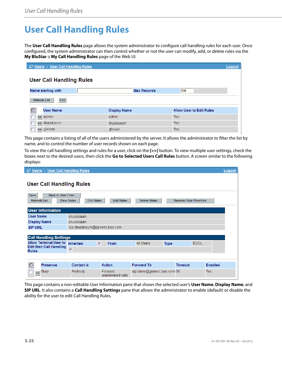 User call handling rules | AASTRA BluStar 8000i BAS-Mode Administrator Guides EN User Manual | Page 74 / 175