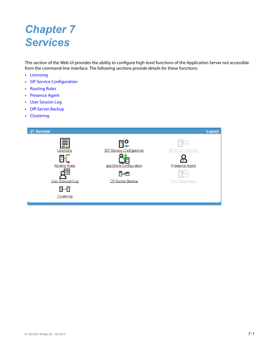 Chapter 7 services, Chapter 7: services | AASTRA BluStar 8000i BAS-Mode Administrator Guides EN User Manual | Page 95 / 175