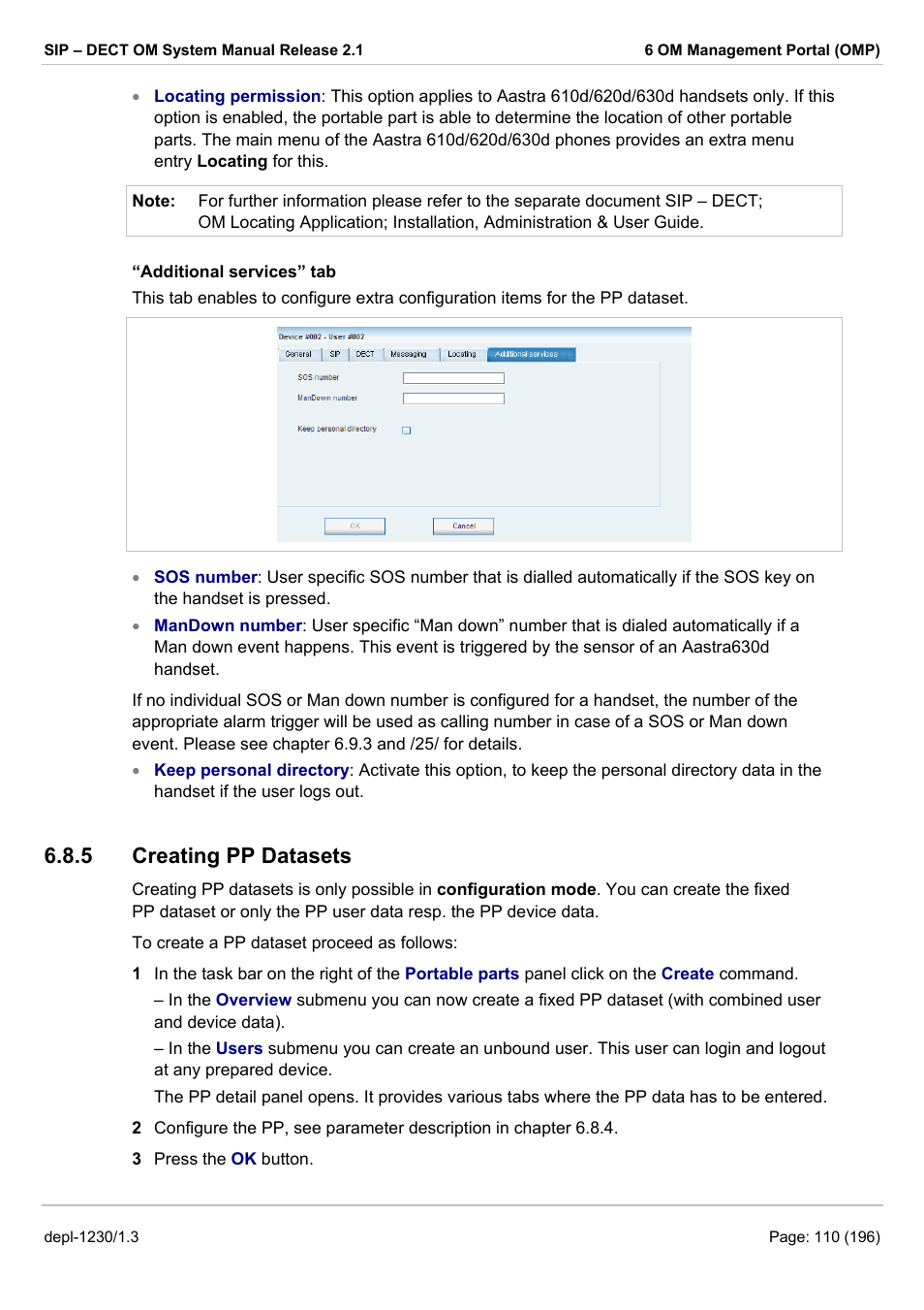 Creating pp datasets, 5 creating pp datasets | AASTRA SIP-DECT (Release 2.1)- OM System Manual - Installation, Administration and Maintenance EN User Manual | Page 110 / 196