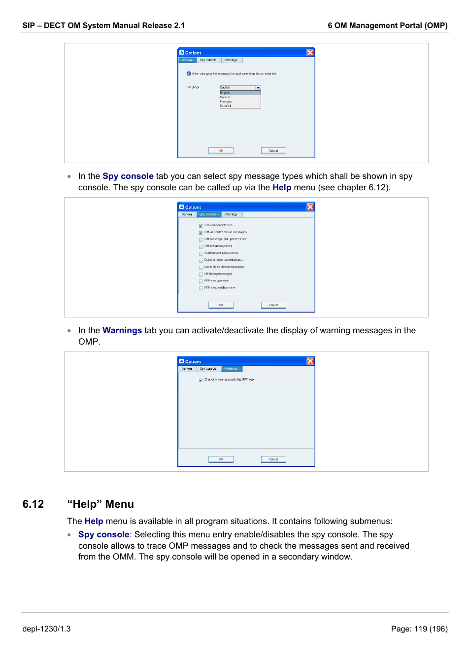 Help” menu, 12 “h, Menu, see chapter 6.12 | 12 “help” menu | AASTRA SIP-DECT (Release 2.1)- OM System Manual - Installation, Administration and Maintenance EN User Manual | Page 119 / 196