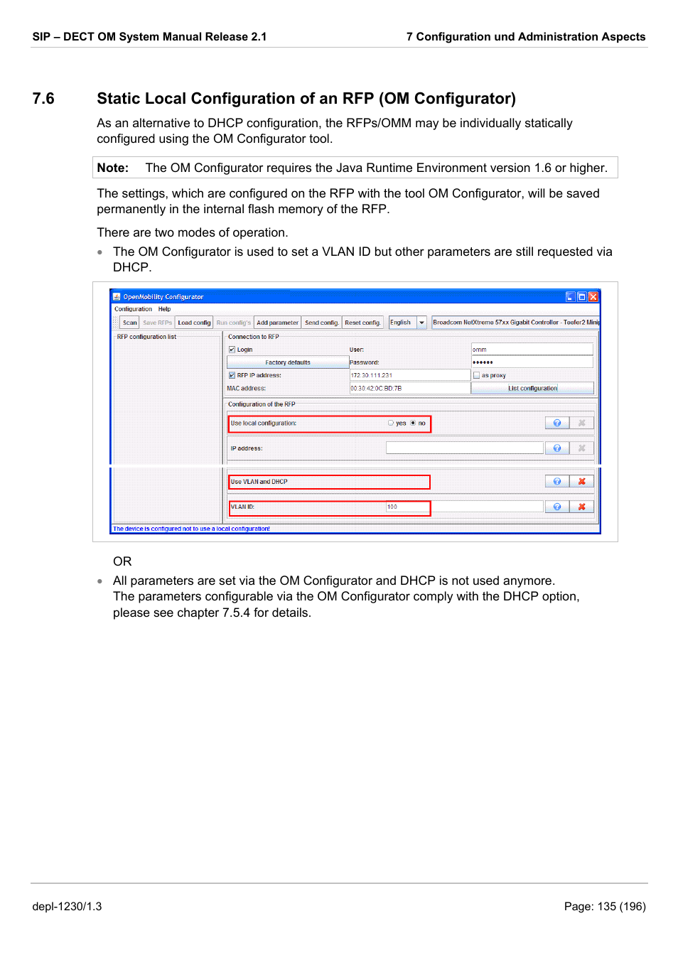 Tatic, Ocal, Onfiguration of an | Rfp (om c, Onfigurator, Chapter 7.6), Le rfp (see chapter 7.6) | AASTRA SIP-DECT (Release 2.1)- OM System Manual - Installation, Administration and Maintenance EN User Manual | Page 135 / 196