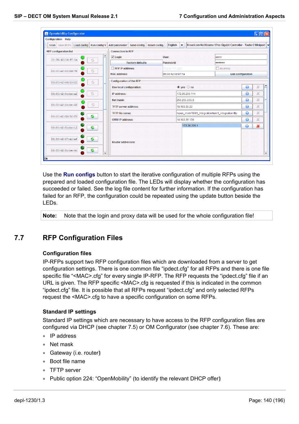 Rfp configuration files, Rfp c, Onfiguration | Iles, 7 rfp configuration files | AASTRA SIP-DECT (Release 2.1)- OM System Manual - Installation, Administration and Maintenance EN User Manual | Page 140 / 196