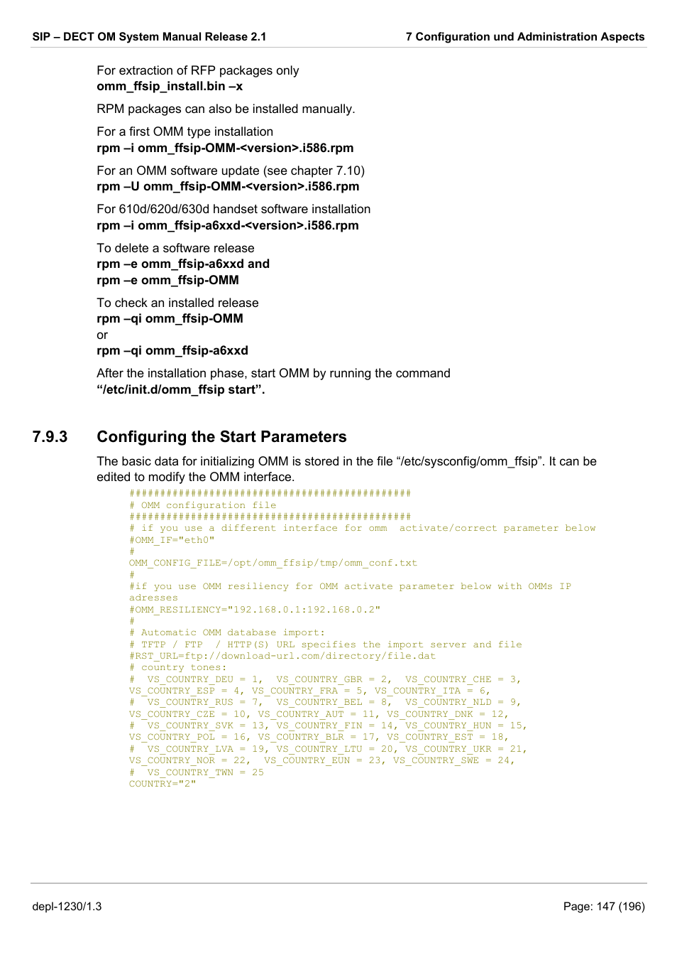 Configuring the start parameters, 3 configuring the start parameters | AASTRA SIP-DECT (Release 2.1)- OM System Manual - Installation, Administration and Maintenance EN User Manual | Page 147 / 196