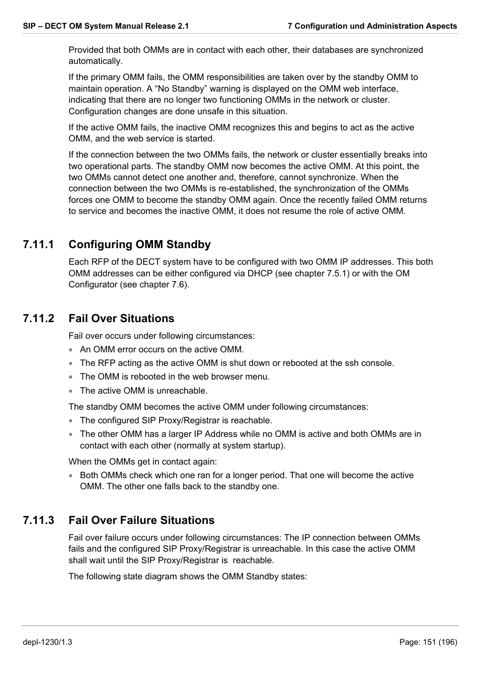 Configuring omm standby, Fail over situations, Fail over failure situations | 1 configuring omm standby, 2 fail over situations, 3 fail over failure situations | AASTRA SIP-DECT (Release 2.1)- OM System Manual - Installation, Administration and Maintenance EN User Manual | Page 151 / 196