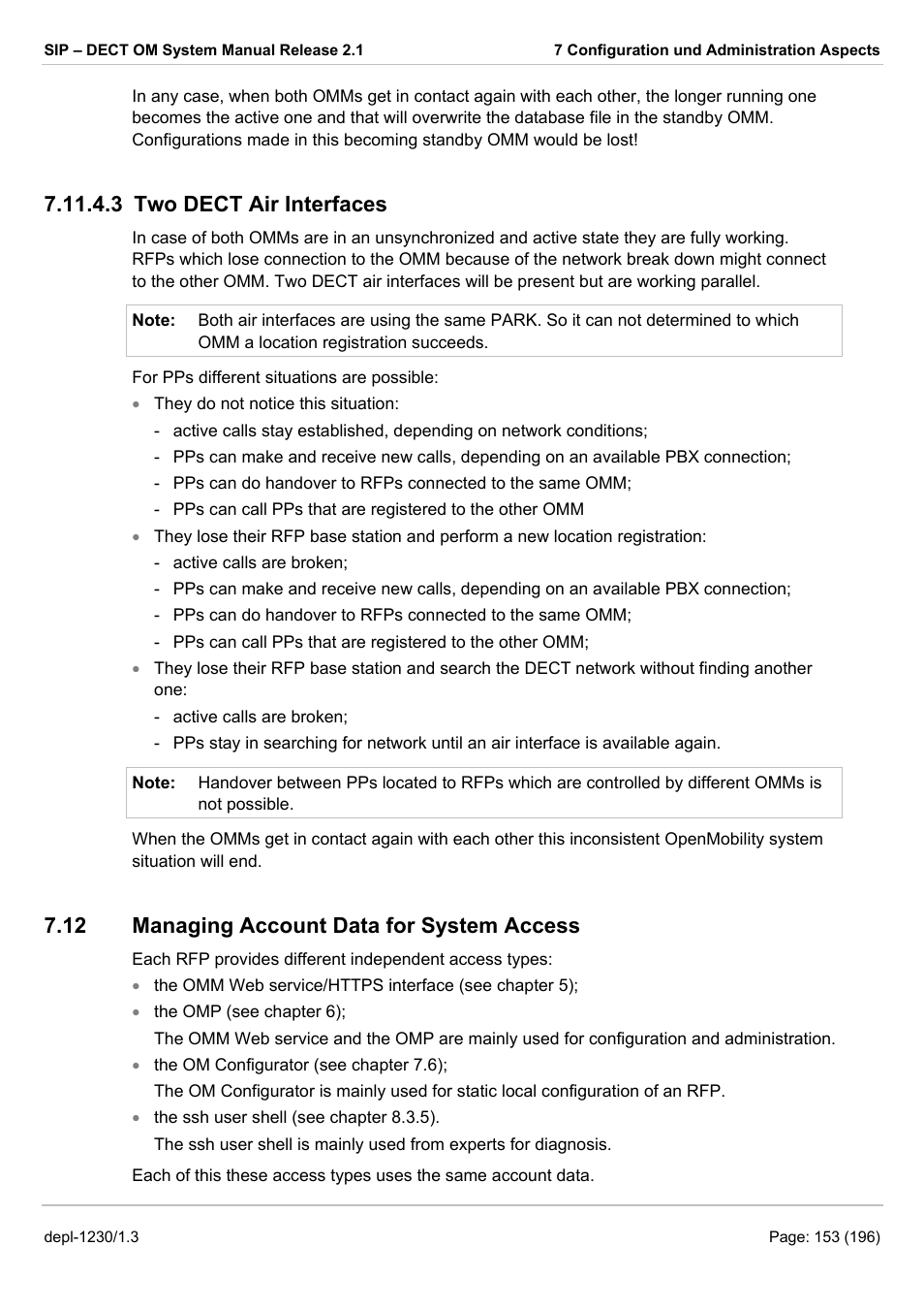 Two dect air interfaces, Managing account data for system access, 12 m | Anaging, Ccount, Ata for, Ystem, Ccess, 3 two dect air interfaces, 12 managing account data for system access | AASTRA SIP-DECT (Release 2.1)- OM System Manual - Installation, Administration and Maintenance EN User Manual | Page 153 / 196