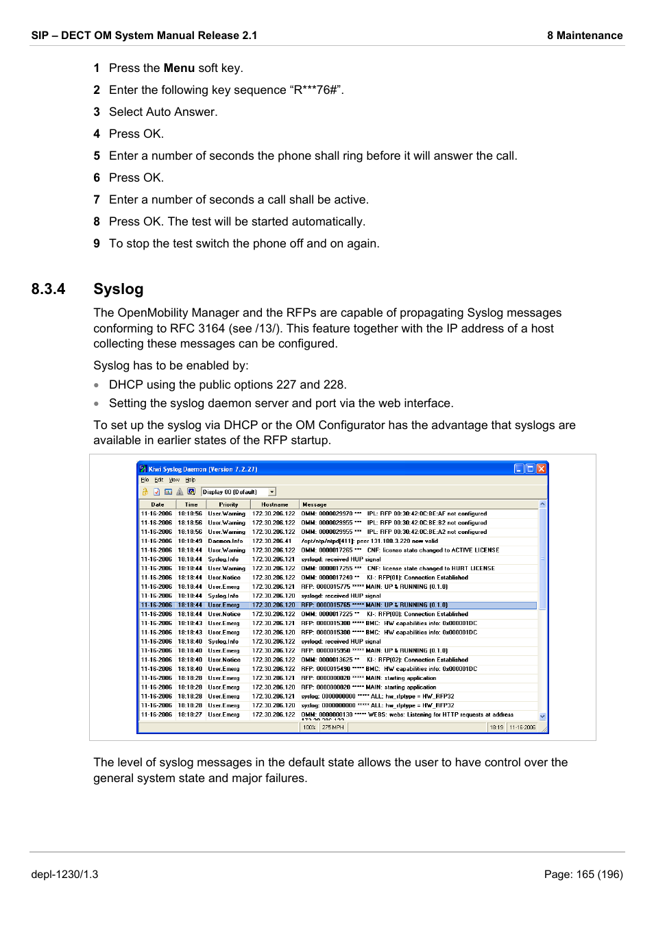 Syslog, 4 syslog | AASTRA SIP-DECT (Release 2.1)- OM System Manual - Installation, Administration and Maintenance EN User Manual | Page 165 / 196