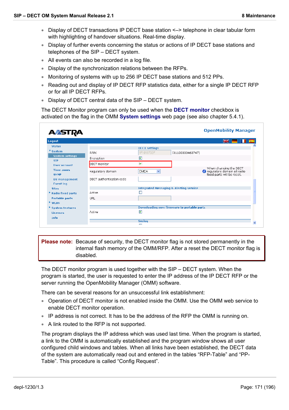 AASTRA SIP-DECT (Release 2.1)- OM System Manual - Installation, Administration and Maintenance EN User Manual | Page 171 / 196