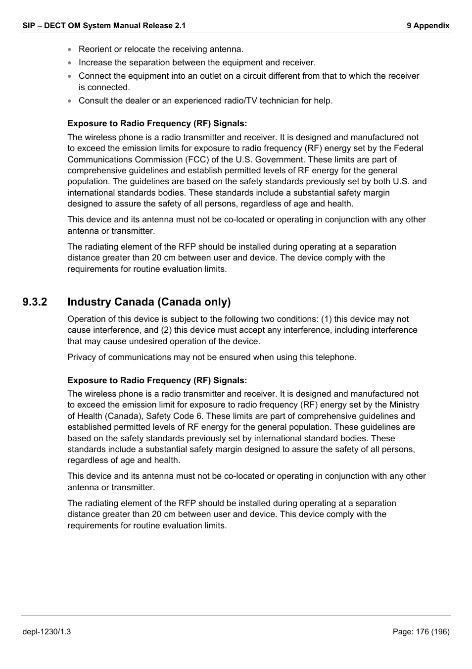 Industry canada (canada only), 2 industry canada (canada only) | AASTRA SIP-DECT (Release 2.1)- OM System Manual - Installation, Administration and Maintenance EN User Manual | Page 176 / 196