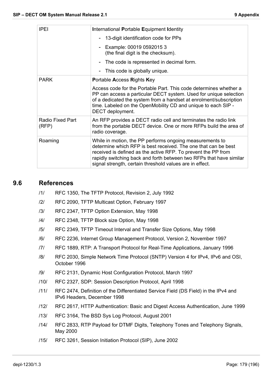 References, Eferences, E /14 | 6 references | AASTRA SIP-DECT (Release 2.1)- OM System Manual - Installation, Administration and Maintenance EN User Manual | Page 179 / 196