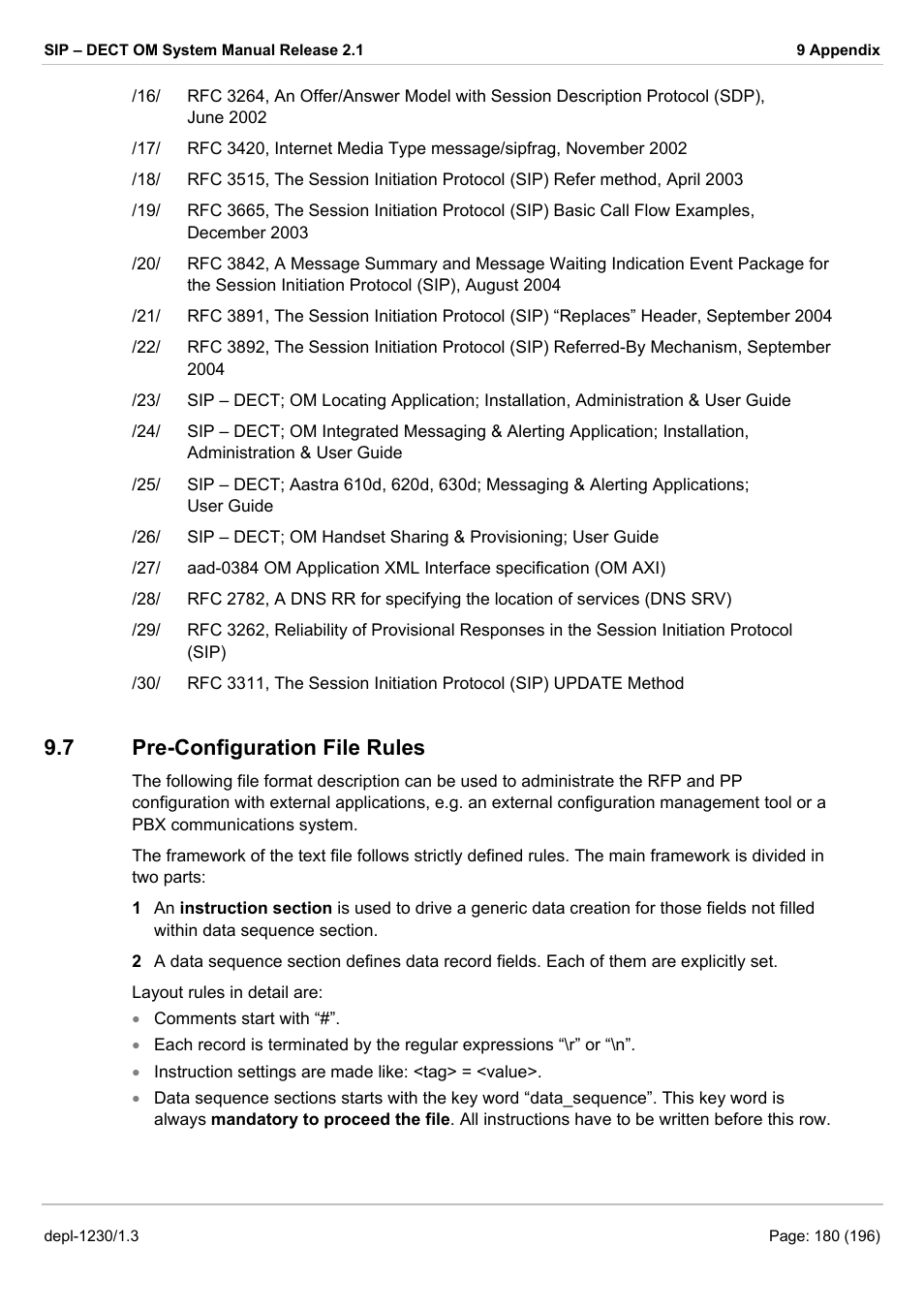 Pre-configuration file rules, Onfiguration, Ules | Arm environments: please see /25, Ion /27, I) specification /27, See /23, See /24, See /26, See /26/) | AASTRA SIP-DECT (Release 2.1)- OM System Manual - Installation, Administration and Maintenance EN User Manual | Page 180 / 196