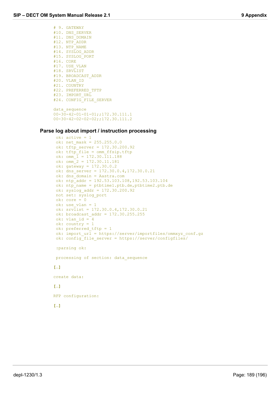 AASTRA SIP-DECT (Release 2.1)- OM System Manual - Installation, Administration and Maintenance EN User Manual | Page 189 / 196