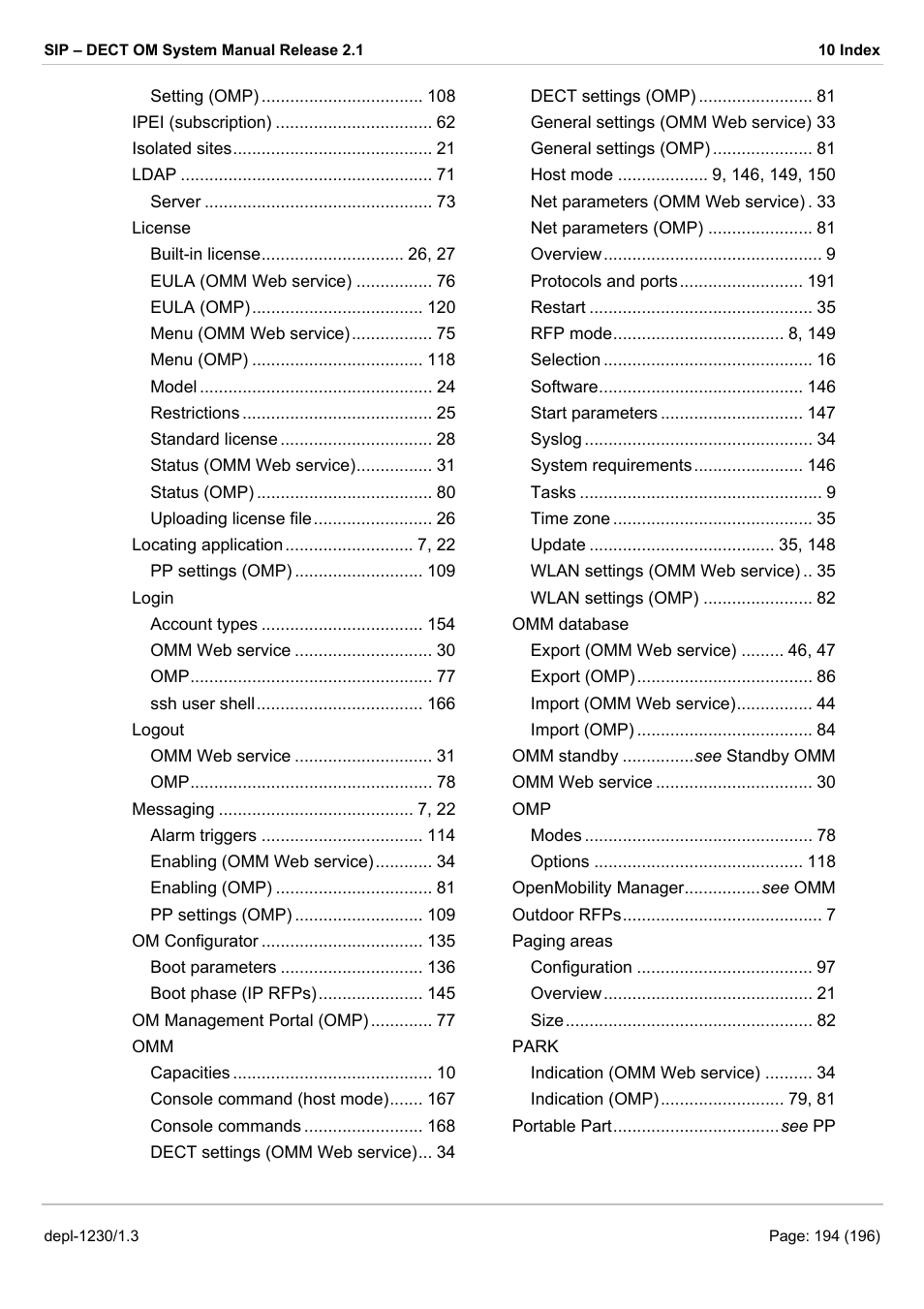 AASTRA SIP-DECT (Release 2.1)- OM System Manual - Installation, Administration and Maintenance EN User Manual | Page 194 / 196