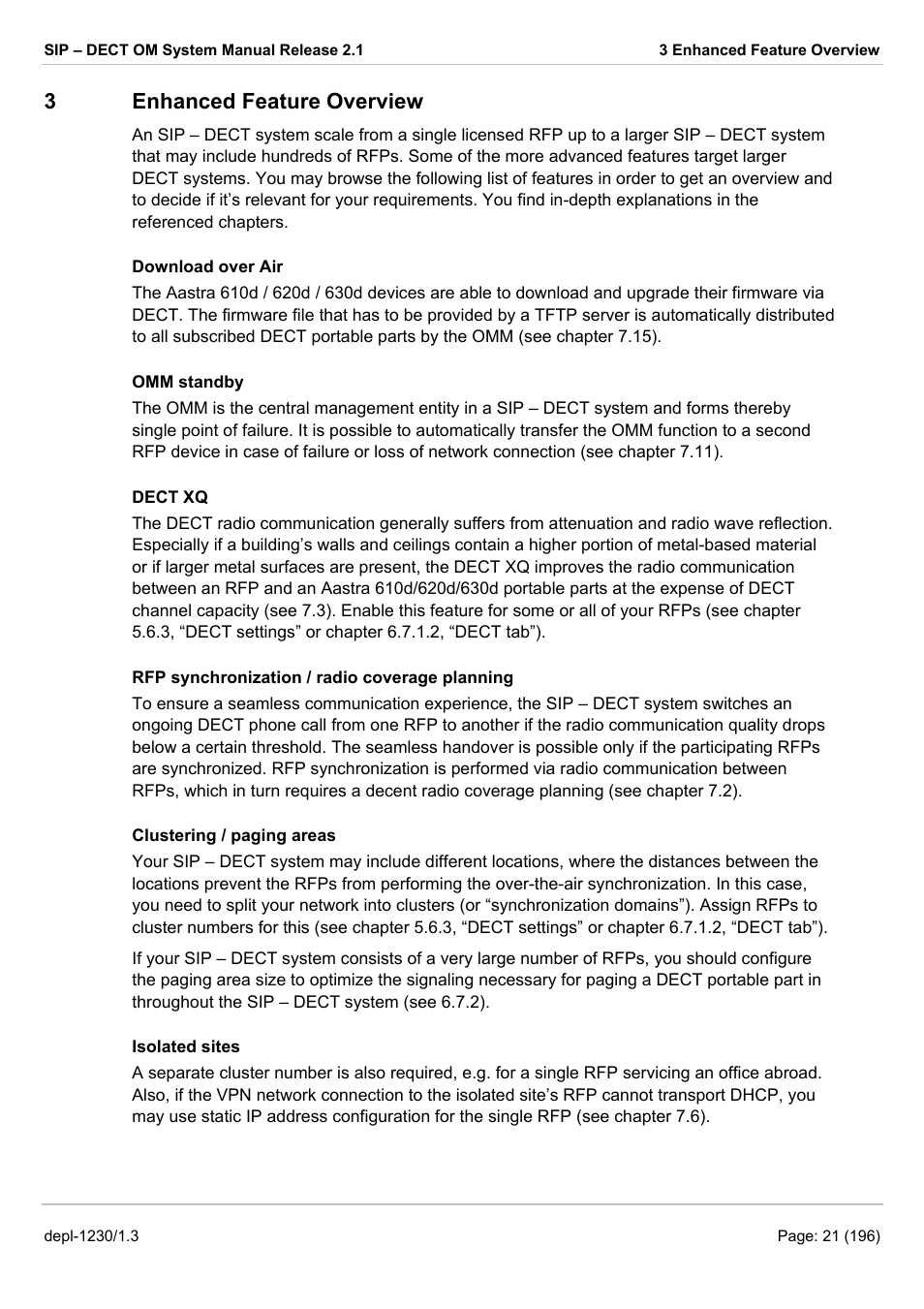 Enhanced feature overview, 3enhanced feature overview | AASTRA SIP-DECT (Release 2.1)- OM System Manual - Installation, Administration and Maintenance EN User Manual | Page 21 / 196
